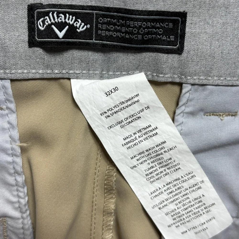 Callaway Men's 32x29 Optimum Performance Golf Pants Khaki Tan Stretch Chino
